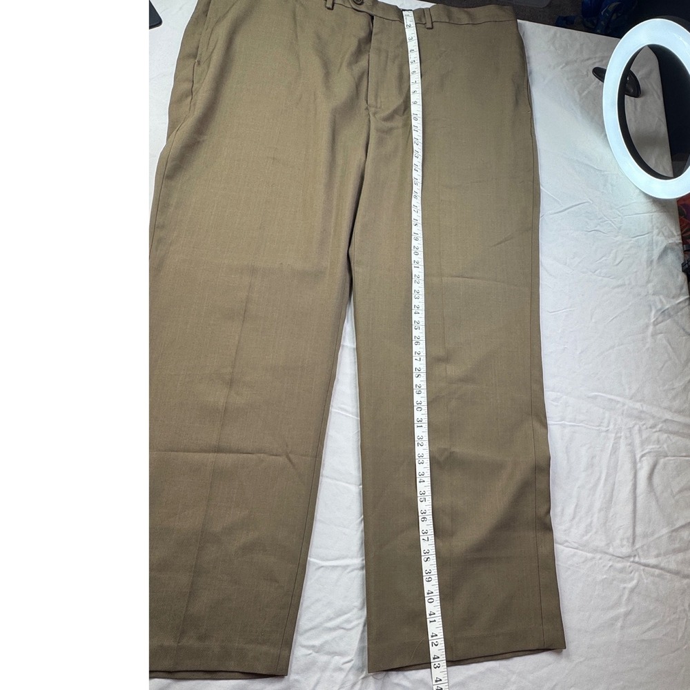 Haggar Mens Eclo Stria Classic Fit Dress Pants Brown 44x32 Flat Front Trousers - Picture 3 of 11